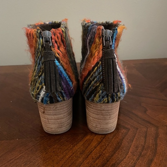 Toms Leila Sweater Knit Ankle Boots Womens Sz 8 Brown Suede Textile Block Heels - Picture 4 of 6